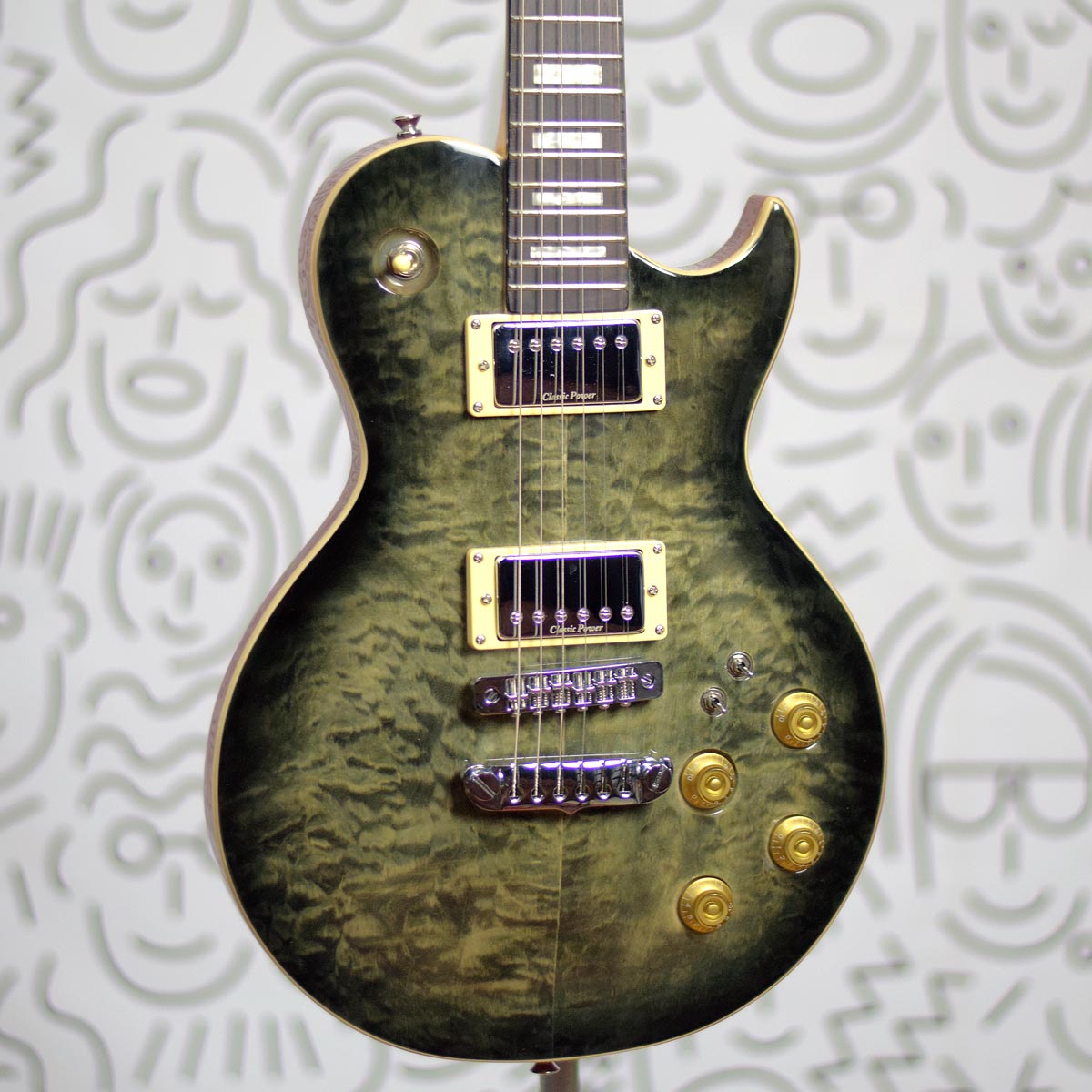 Guitarra Aria Pro II PE-480 Les Paul See-Through Black Burst com