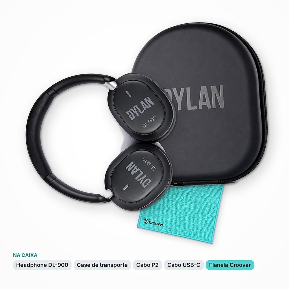 Headphone Bluetooth Dylan DL-900 Preto com Cancelamento de Ruído ANC e Microfone + Flanela Groover