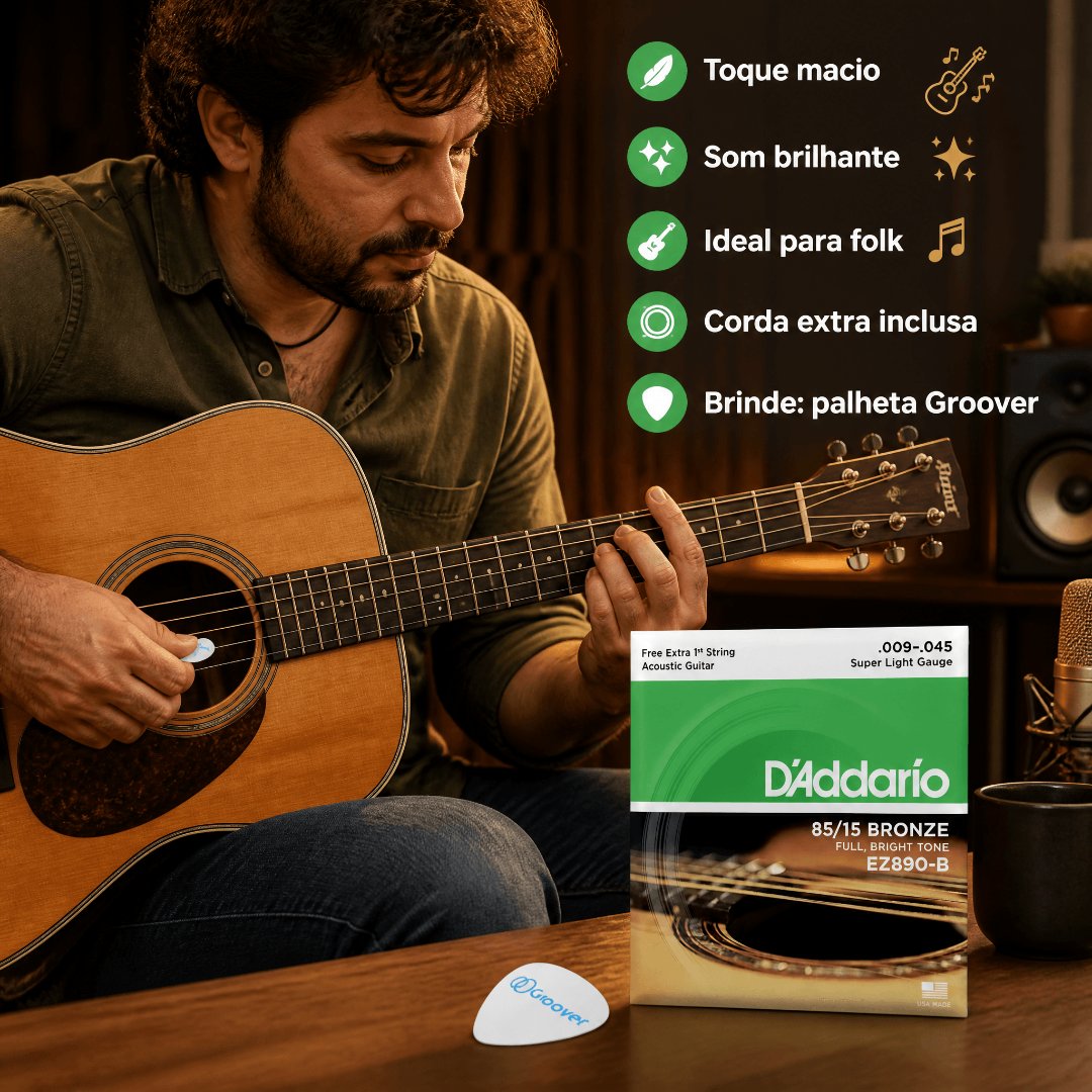 Encordoamento D'addario para Violão Folk Cordas de Aço Bronze 85/15