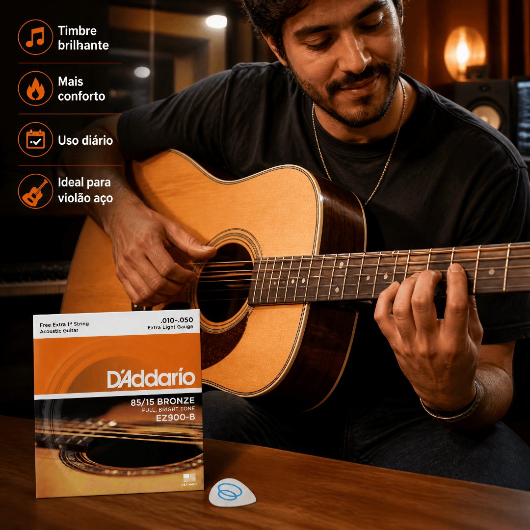 Encordoamento D'addario para Violão Folk Cordas de Aço Bronze 85/15
