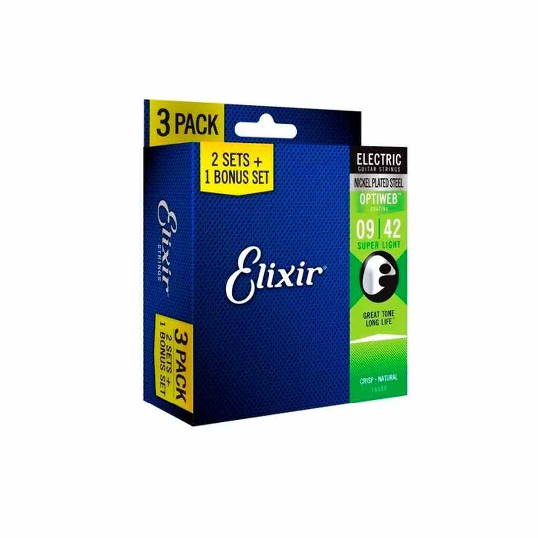 Pack com 3 cordas 009 p/ guitarra ELIXIR OPTIWEB - Super Light
