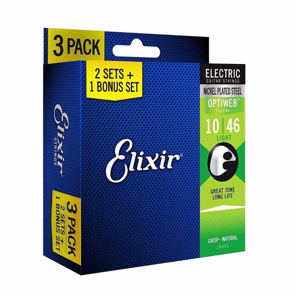 Pack com 3 Cordas 010 para Guitarra Elixir Nickel Plated Steel Optiweb