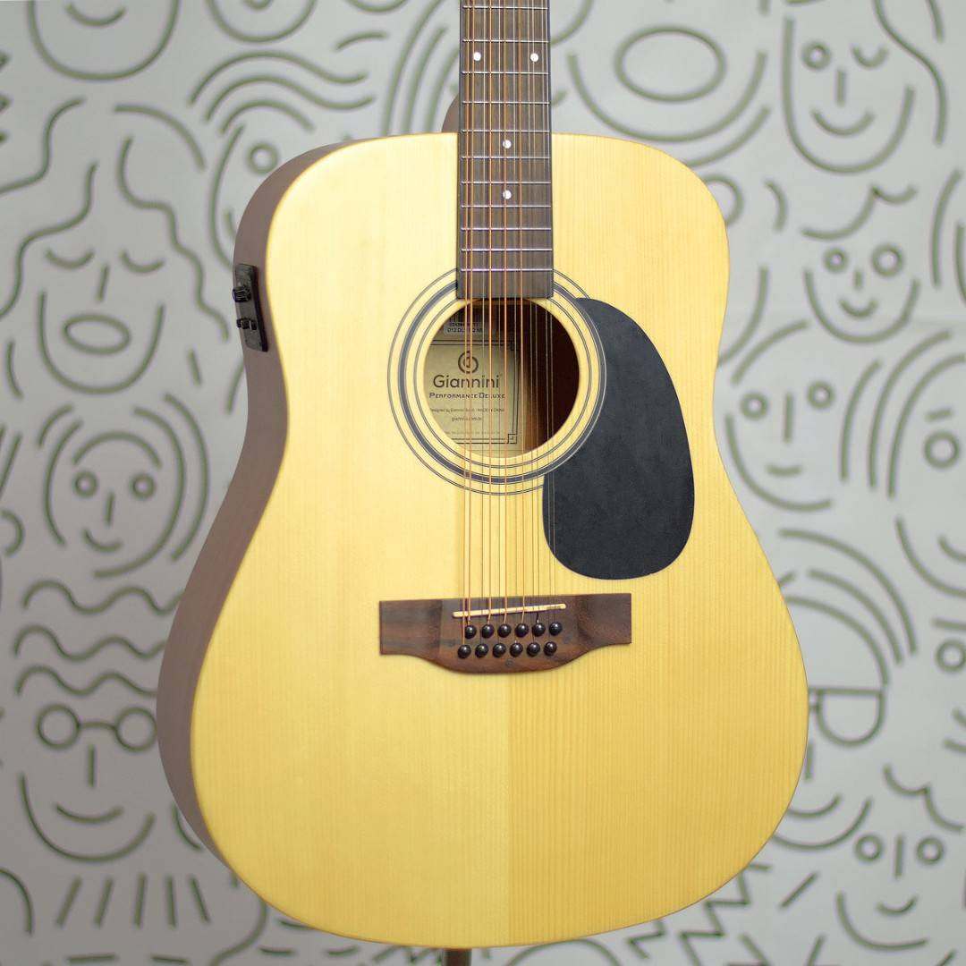 Violão Giannini D12 DLX EQ NS Performance Deluxe Folk 12 Cordas Tampo Maciço Fishman e Bag