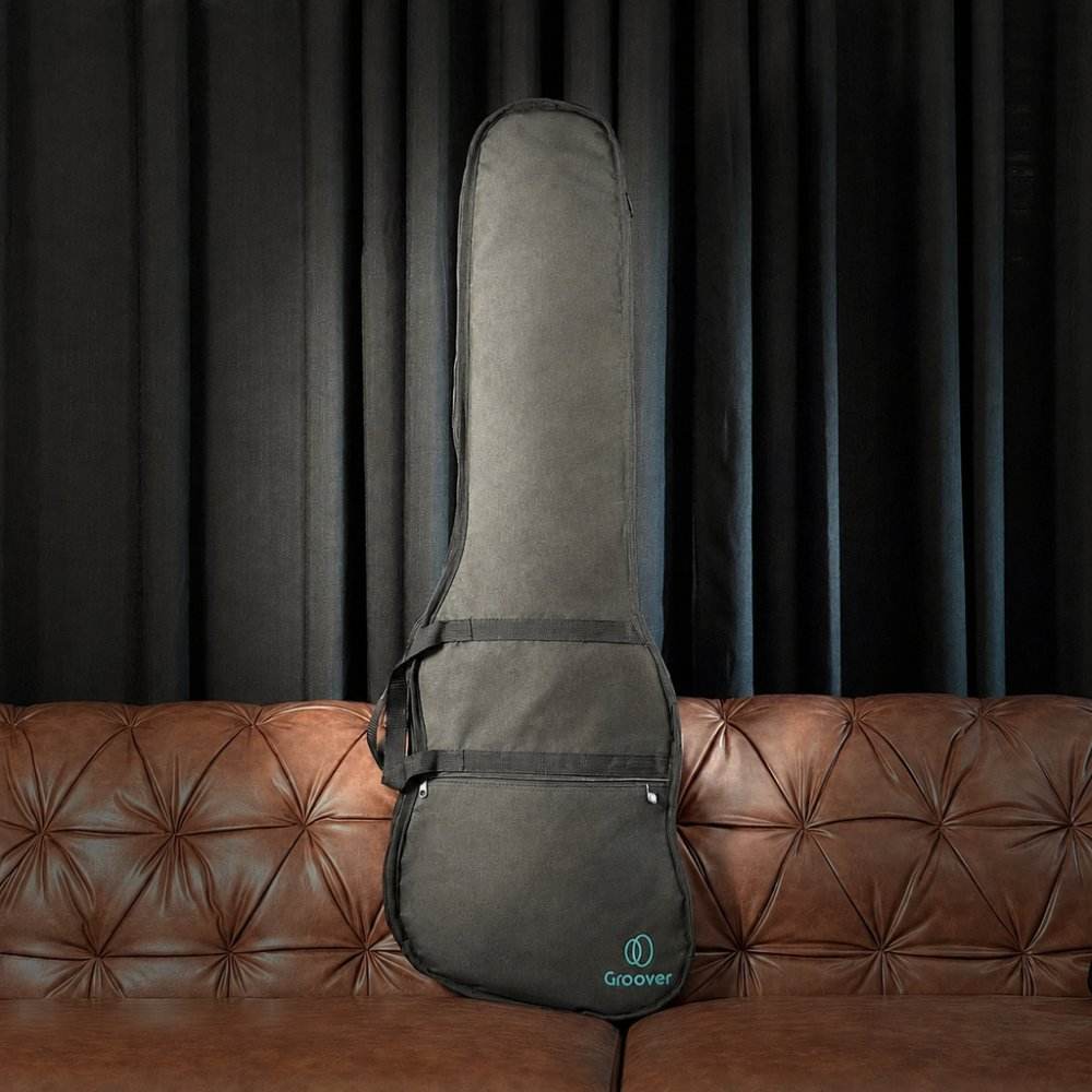 Bag Contrabaixo Groover Acolchoada Nylon 600 Semi Luxo Preta com Bolso e Alça Mochila