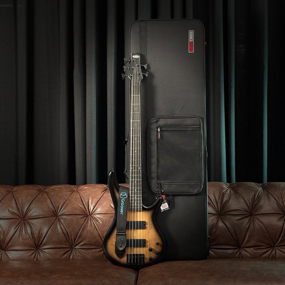 Contra-Baixo Ibanez GSR205SM 5 Cordas Ativo Natural Gray Burst Captadores Dynamix Case Gator