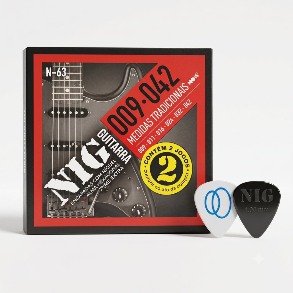 2 Encordoamentos NIG para Guitarra Elétrica NIG Pacote Duplo