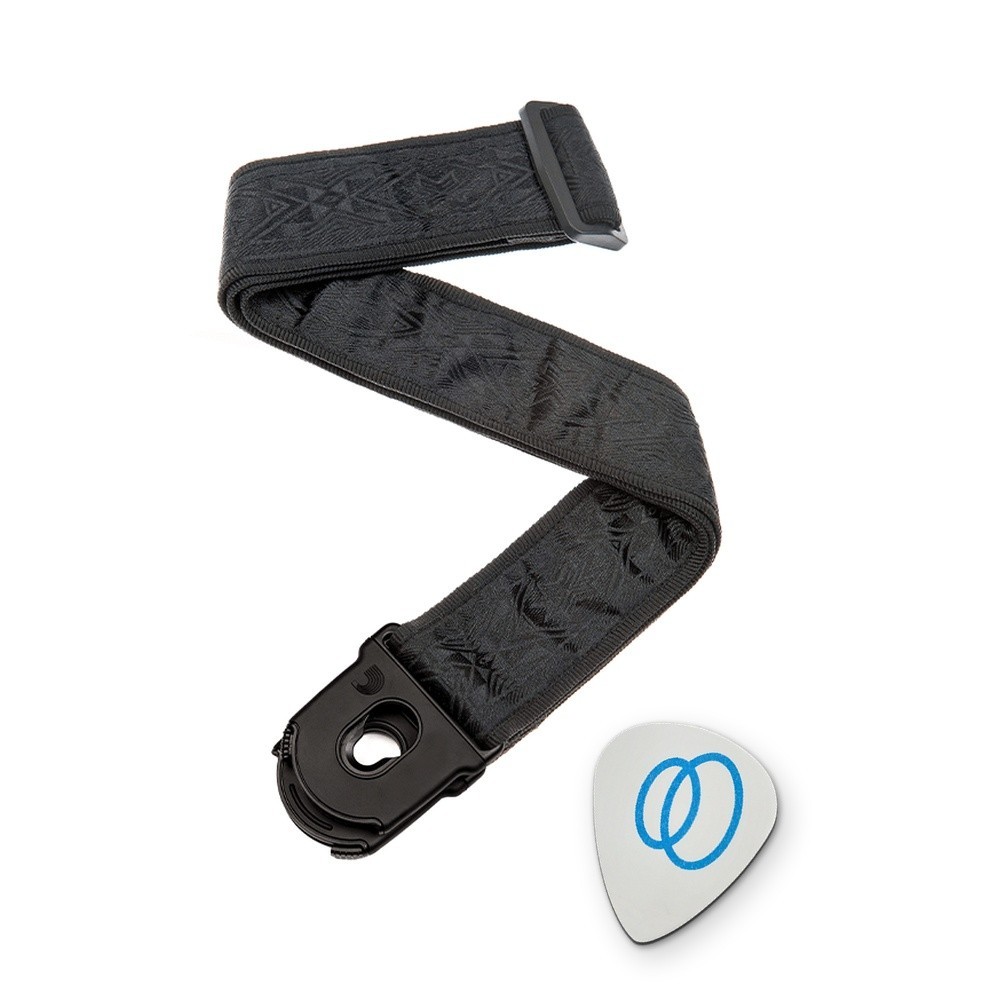 Correia com Trava Planet Lock Black Satin D'Addario PW-50PLB01 Nylon 5 cm + Palheta Groover