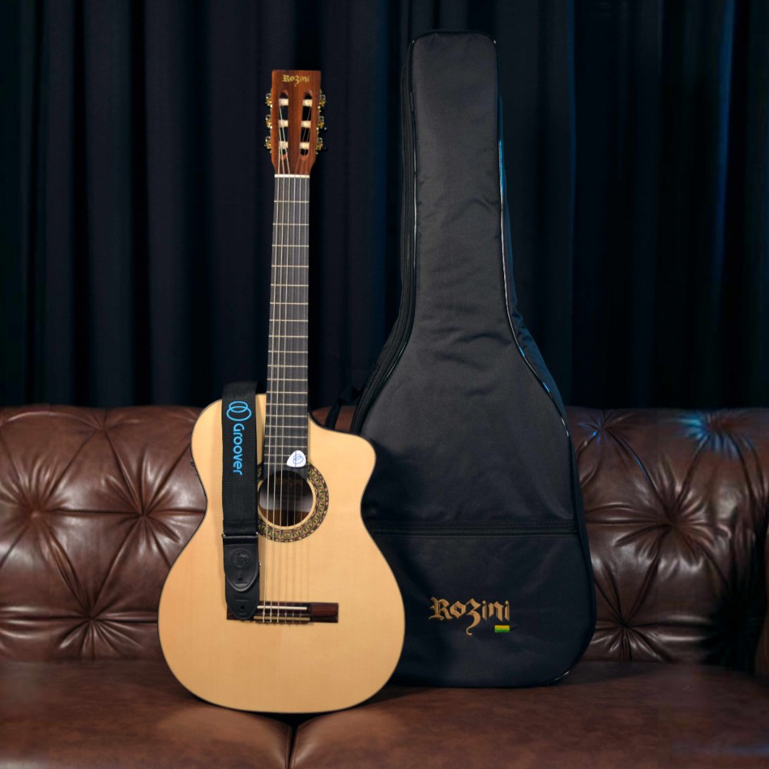 Violão Rozini Premium Flat RX621 Natural Elétrico Cordas de Nylon com Bag