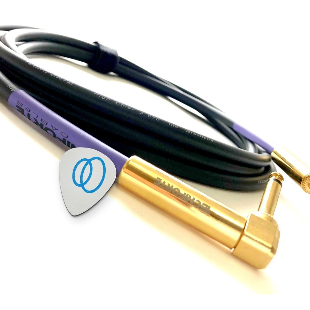 Cabo Guitarra Violão Baixo Tecniforte High Clear Plug Reto/L Ouro Sem Solda + Palheta Groover