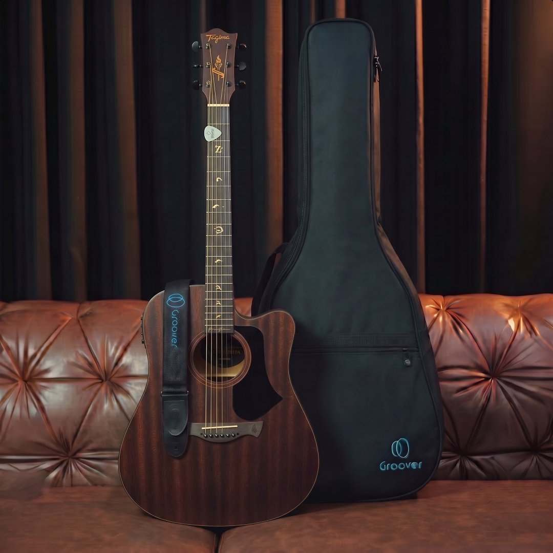 Violão Tagima Juninho Afram Gran Reserva Folk Eletroacústico Dark Mahogany Correia Bag Groover