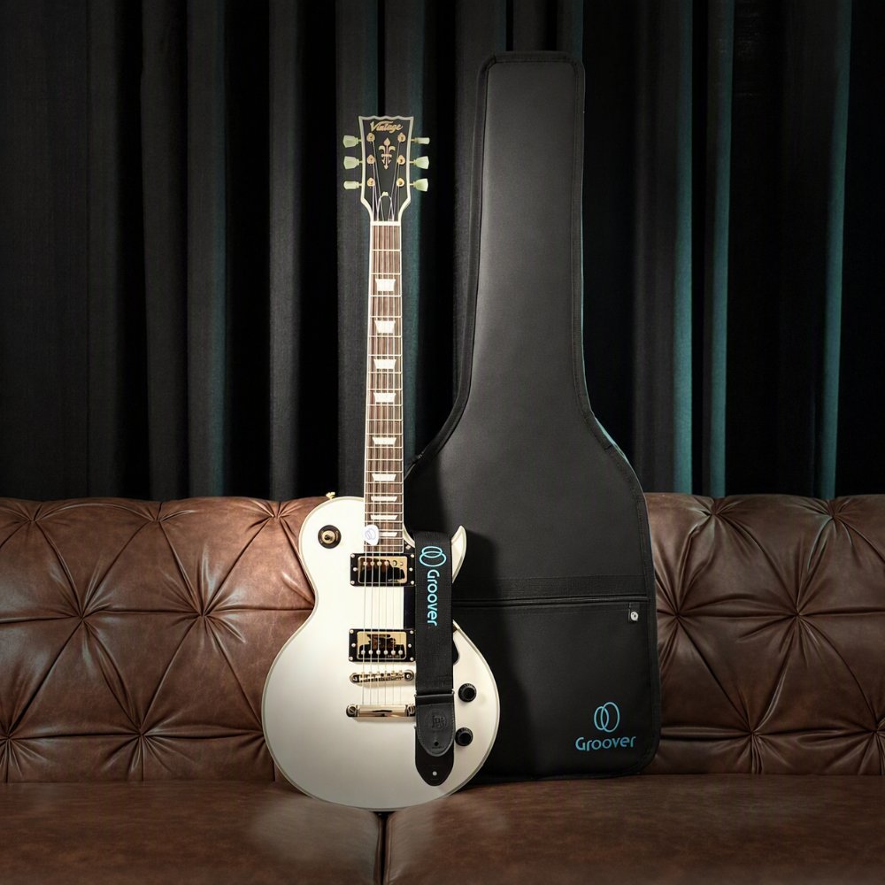 Guitarra Les Paul Vintage V100 ReIssued Arctic White Correia Bag Groover