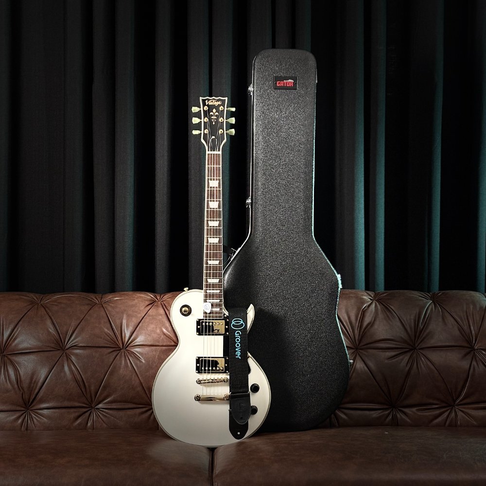 Guitarra Vintage Les Paul V100 ReIssued Arctic White Correia Groover Case Gator