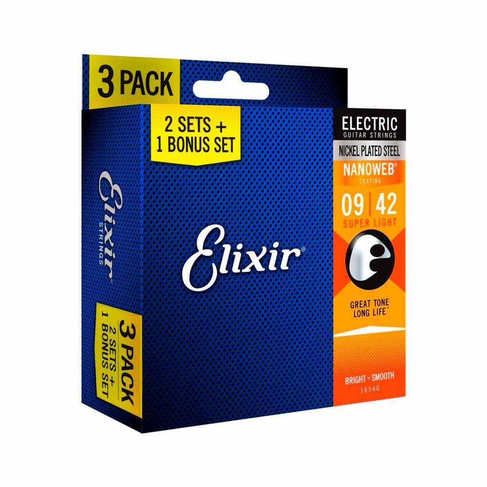 3 Jogos de Cordas Elixir Guitarra 09 Nanoweb Pack